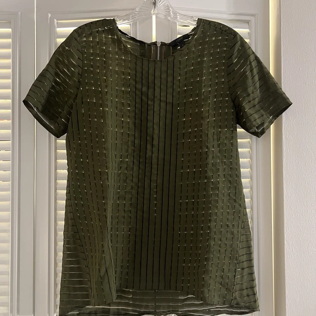 Chemisier Noir Sans Manches Cynthia Steffe 100% Soie - Imprimé Plumes, Taille 0, Occasion EUC