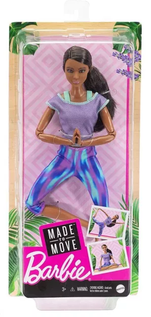 BARBIE MADE TO Move Doll DARK SKIN Brunette Yoga Fitness Posable