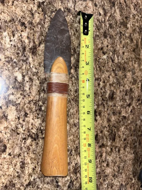 Native American Knife Knapping Stone Flint with wood Handle Held on with Binding