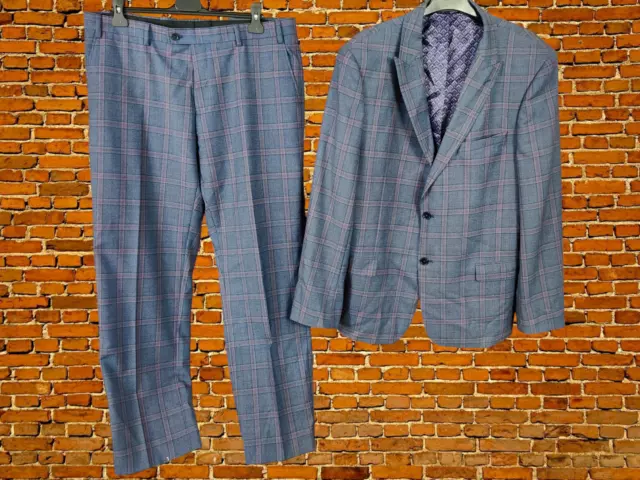 Giacca A Scacchi Da Uomo Ted Baker Endurance Blu Rosa Con Vetro 46R Pantaloni 38R