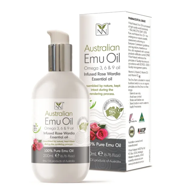Pure Emu Oil, Infused Rose Wardia for Hypoallergenic Skin Care, Hair & Healing