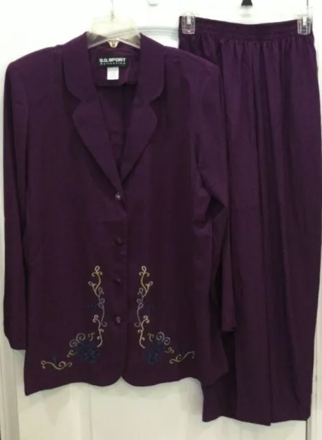 S G Sport Womens Pant Suit Size M 10/12 Jacket and S 6/8 Pants Plum 198