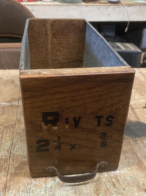 Antique Hardware Store Wood/Galvanized Box Primitive Farmhouse 12”x6”x6”