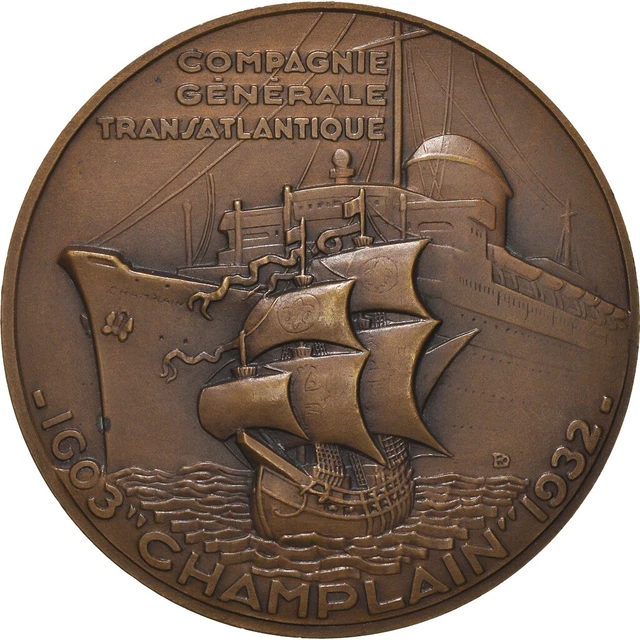 MEDAILLE EN ARGENT MASSIF COMPAGNIE GENERALE TRANSATLANTIQUE PAR