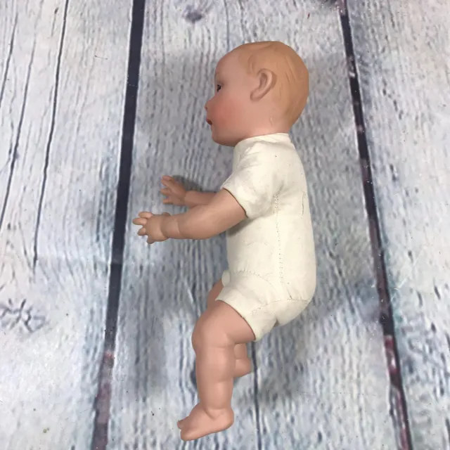 Vintage Bisque Porcelain Cloth Body Baby Doll w Blue Eyes No Clothes - 7.5" Long 9