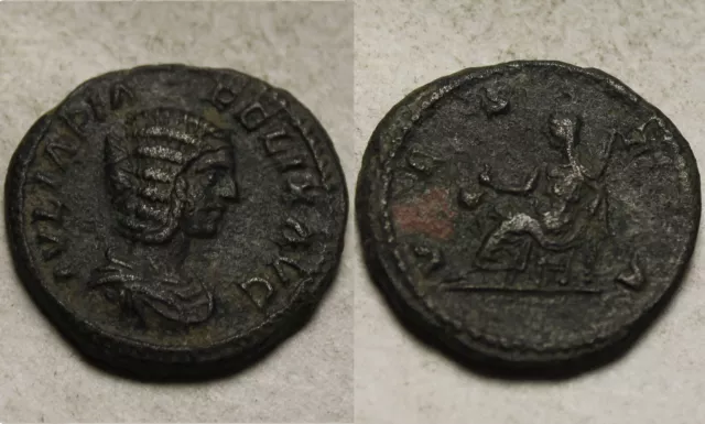 Rare Genuine ancient Roman billon denaius coin Julia Domna 215 AD VESTA
