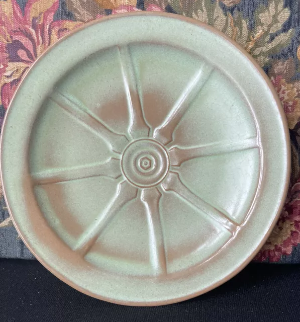 Frankoma Oklahoma Pottery Prairie Green 94 FL Wagon Wheel Dinner Plate Boho Arts