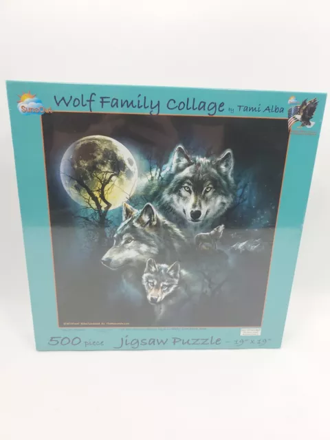 SunsOut Wolf Family Collage 500 Piece Puzzle by Tami Alba Sealed