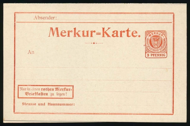 Danzig Ganzsache ungebraucht Privatpost Merkur 3Pfg. Doppelkarte #A6160