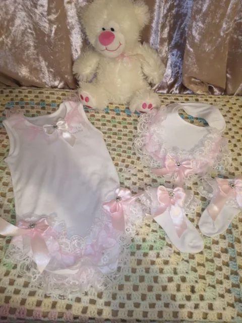 Baby Frilly Bling Vest, Sock, Bib Set 18-24 Months