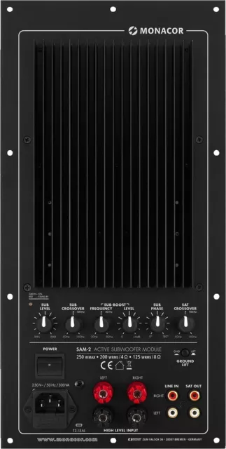 Monacor SAM-2 Hochleistungs-Subwoofer-Aktiv-Modul, 250 Watt 030002