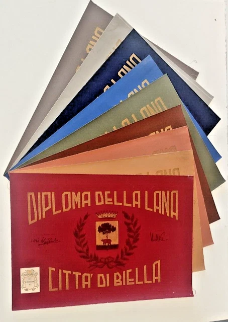 Lotto 9 Diplomi Della Lana Città di Biella in tessuto Ormezzano Vintage