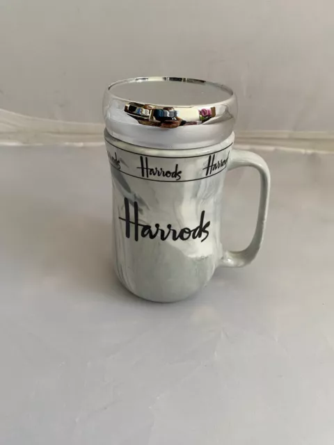 Harrods Travel Mug Lid Grey Marble Coffee Tea Hot Cold Drink Ideal Gift