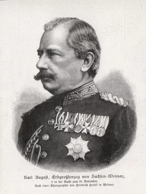 1890 Karl August From Sachsen-Weimar-Eisenach Portrait Wood Engraving Woodcut