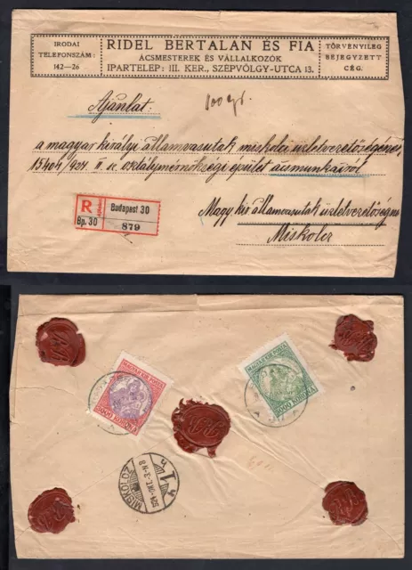 HUNGARY 1923 Money Letter Cover with Madonna Stamps. Budapest to Miskolcz