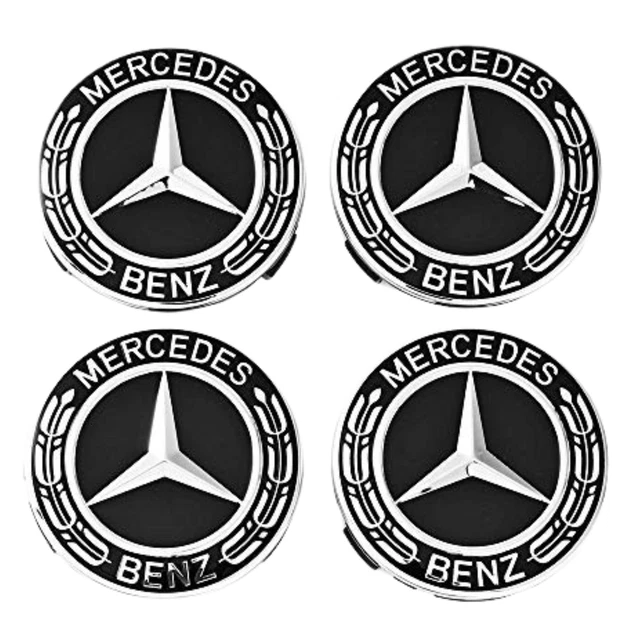 4X MERCEDES BLACK Alloy Wheel Centre Hub Caps 75mm A B C E S M Class ML ...