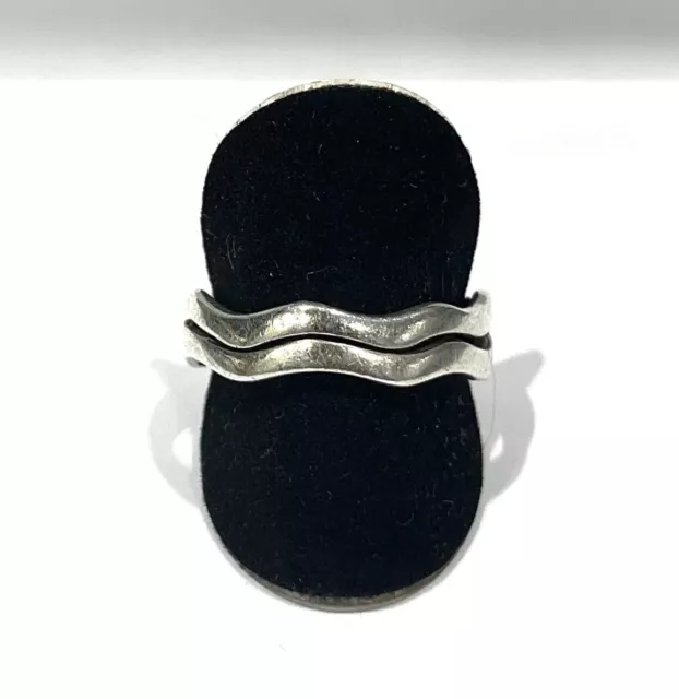 925 / Bague en Argent, Anneau Bande, à Motif , Wellenförmig, Gr. 59, Bon État