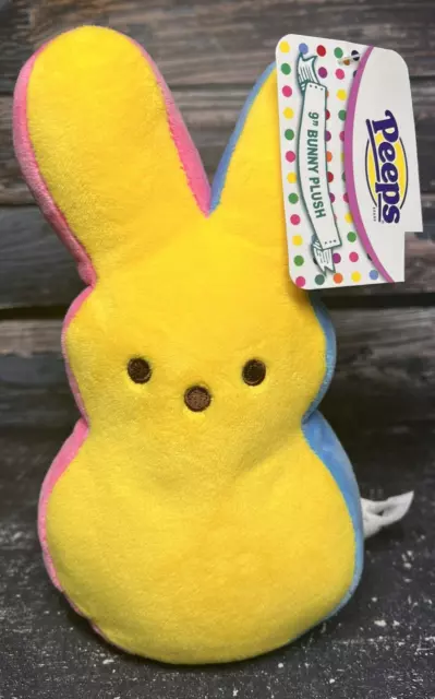 Easter Peeps Plush Bunny~Multicolor Colorblock Pink/Yellow/Blue Bunny 9"~New