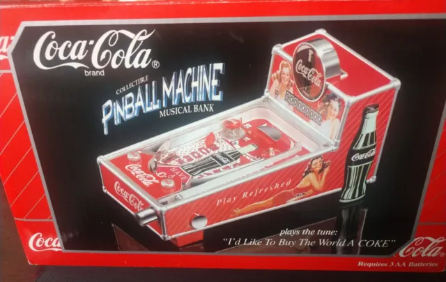 Coca-Cola Pinball Machine Musical Bank 1998 New in Box with COA