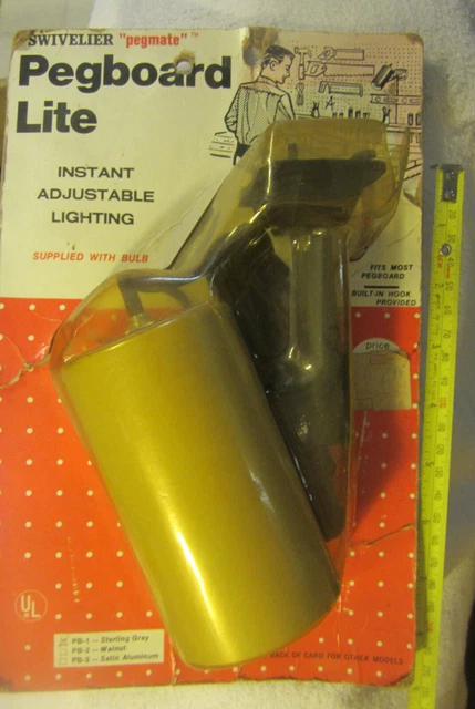 1 New Vintage,hangs on Pegboard lite light,gray,Swiveler pegmate,tool board