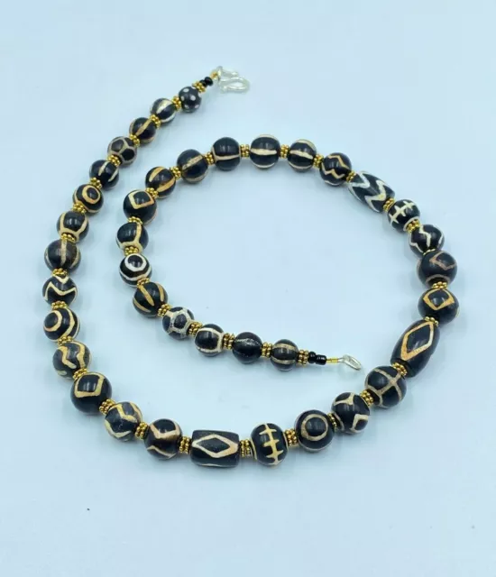 Old Antique Ancient Pyu Culture Dynasty Etched Amulet Prayer Jewelry Beads Mala