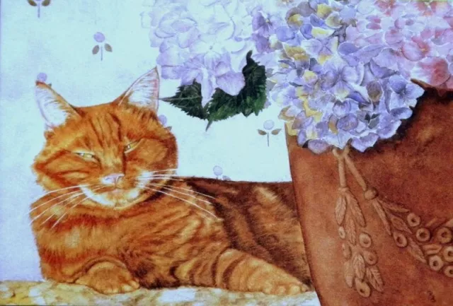 Fine Art greeting/birthday card ginger cat