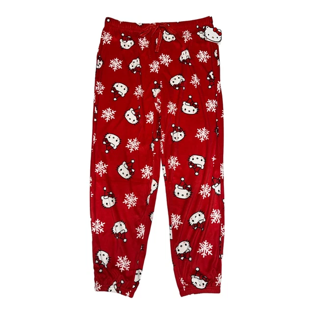 HELLO KITTY CHRISTMAS Red Pajama Pants SANRIO Snowflake Sleepwear