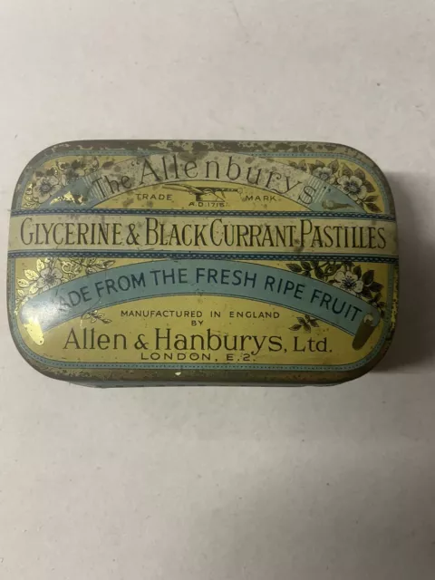 Antique The Allenburys Glycerine & Black Currant Pastilles Tin - 1930's