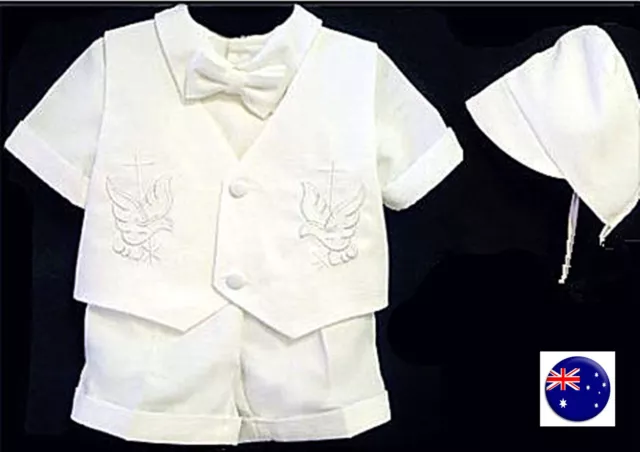 Boys baby child white short sleeves christening shower outfits suits 4 pcs set