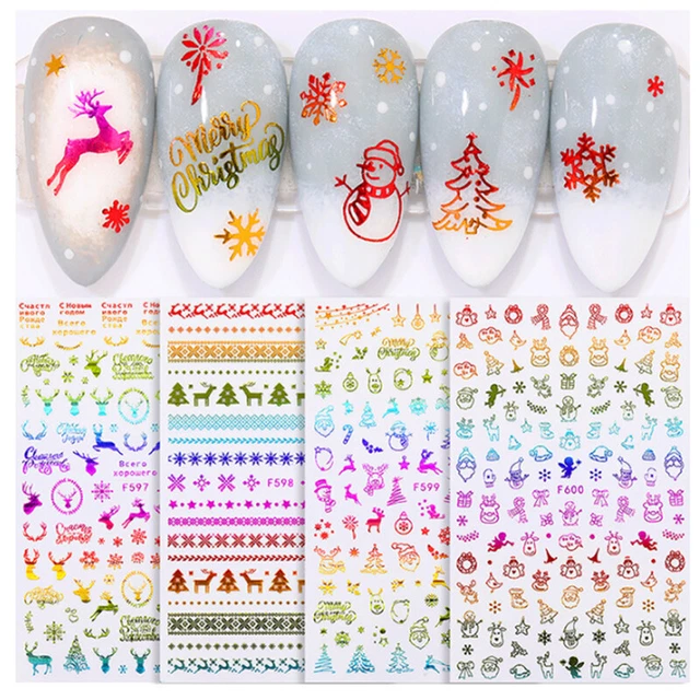 Noël Stickers Ongles Décalque 3D Bronzante Slider Élan Flocon de Neige Classique