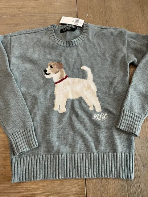 Polo Ralph Lauren Womens Dog Sweater Intarsia Green  XS