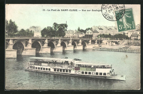 CPA Saint-Cloud, le Pont, Vue sur Boulogne 1911