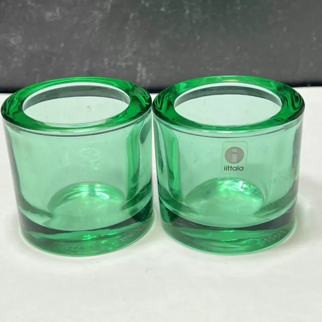 2 Iittala KIVI Marimekko GREEN Glass Votive Tealight Candle Holders Finland