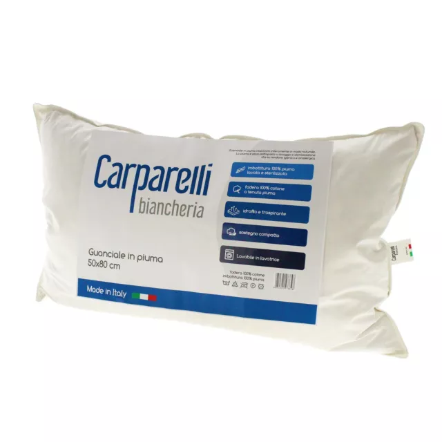 Carparelli Oreiller 100% Authentique Plume Coussin Fabriqué en Italie Pur Coton