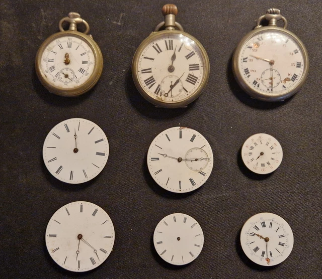 Lot De 3 Montres Gousset Anciennes Pour Homme + Boîtier à Pièces - État D'occasion, Vintage