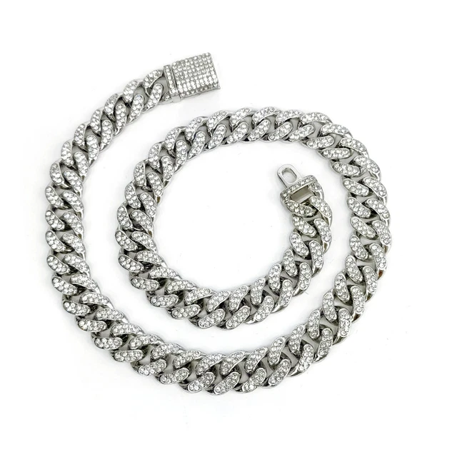 (Silver)Cuban Link Chain Alloy Manmade Diamond Bracelet Fine Workmanship Free