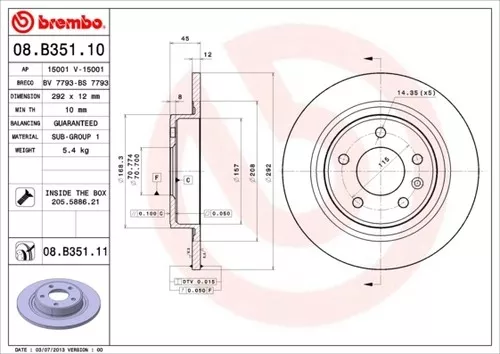 BREMBO BREMSSCHEIBEN + BELÄGE HINTEN Ø292 OPEL ASTRA J Caravan AMPERA 3899177 2