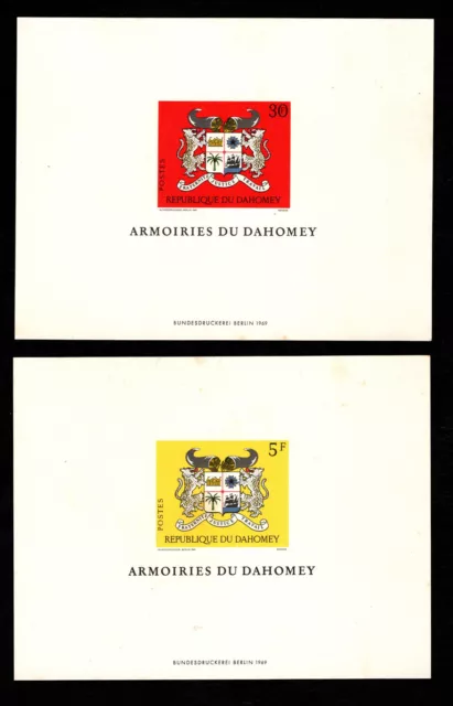 DAHOMEY Sc #259-60 Estampillada sin montar o nunca montada 1969 hojas escudo de armas