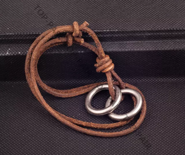 Men's Cute Metal Rings Pendant Vintage Leather Long Necklace Choker New Brown