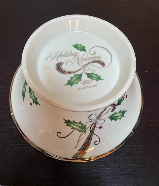 Lenox Holiday Nouveau Platinum  Christmas  5 Ps Set Bon Bon Bowl and Cups 3