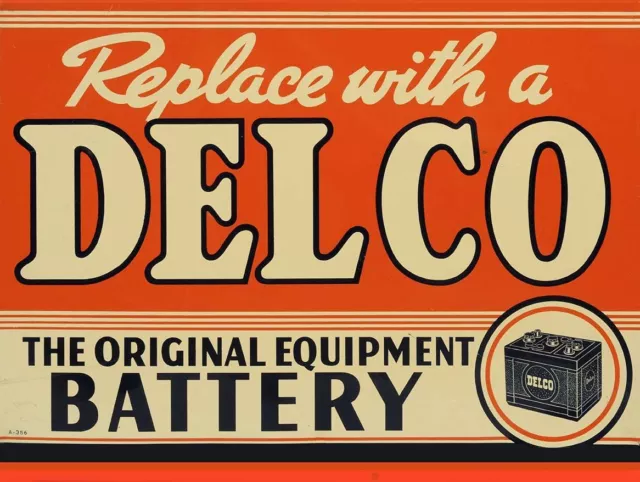 (12) Replace With A Delco Battery 16" Heavy Duty Usa Metal Gas Advertising Sign