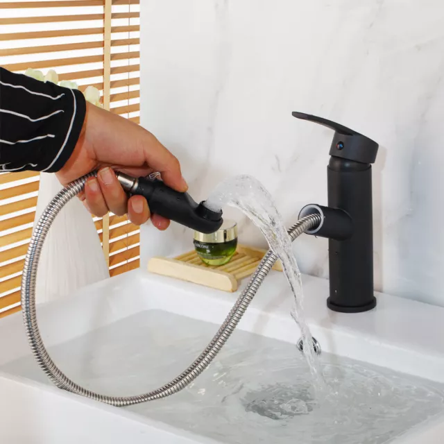 Black Kitchen Sink Mixer Tap 360°Swivel Pull Out Spray Basin Faucet