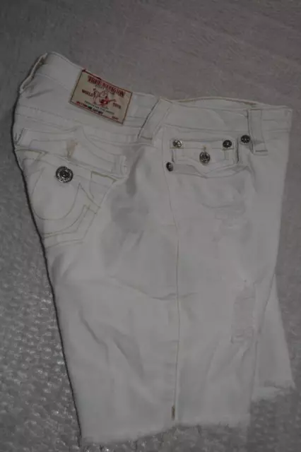 45199-a True Religion Cut Off Jean Shorts White Size 26 Stretch Adult Womens