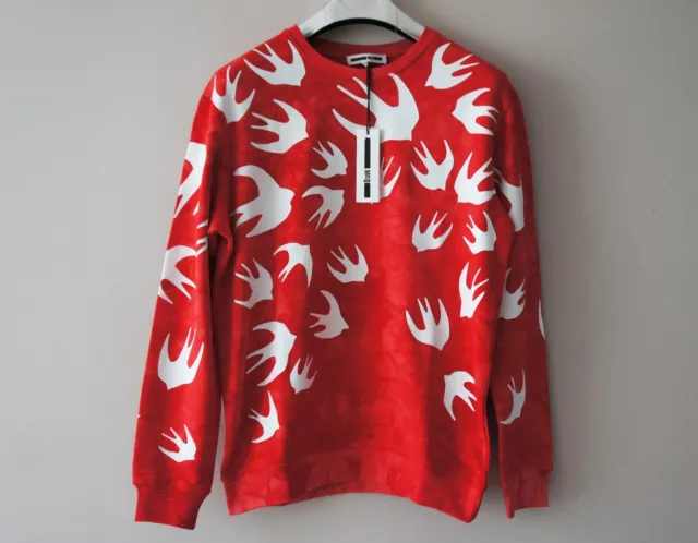 MCQ by Alexander McQueen Men's Swallow Print Tie-Dye Red Sweatshirt (BNWT) 2