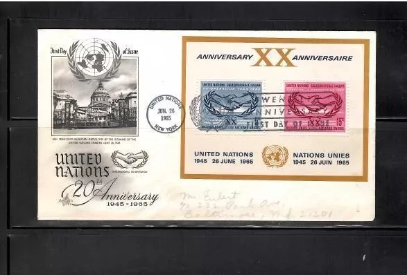 Lot# 4097 United Nations FDC souvenir sheet Jun 26 1965