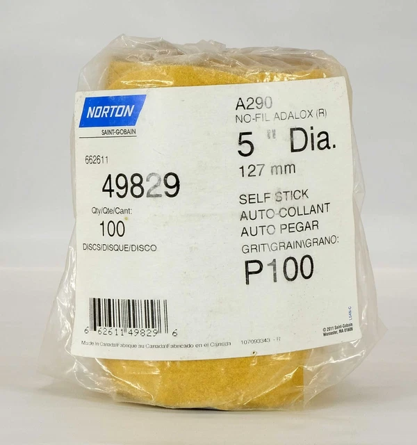 Norton A290 5" Dia. Self Stick P100 Grit #49829 100 Discs FAST FREE SHIPPING