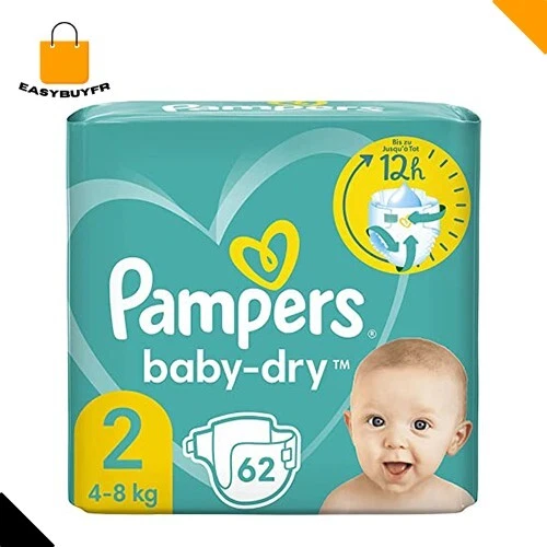 Pampers Bébé Couches Taille 2 (4-8 kg), Baby-Dry, 62 Couches