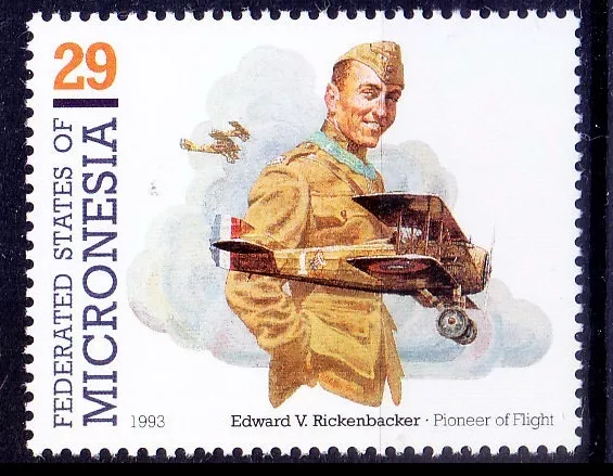 Edward Rickenbacker, American fighter in WW I, Aviation, Micronesia 1993 MNH