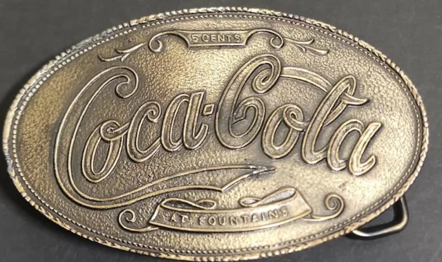 Vintage Brass Coca Cola Drink 5 Cents Belt Buckle VERY CLEAN