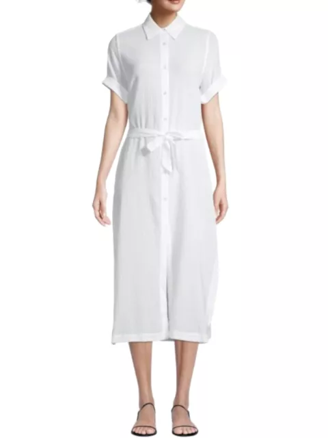 DL1961 Women's Crinkled White Tie Waist Midi Length Shirt Dress NWT